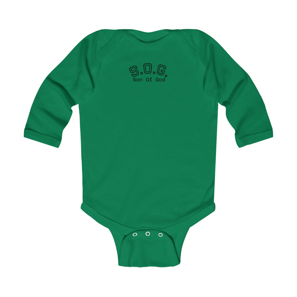 Infant Bodysuit - "S.O.G. Son of God" Christian Long Sleeve Onesie with Cross Back