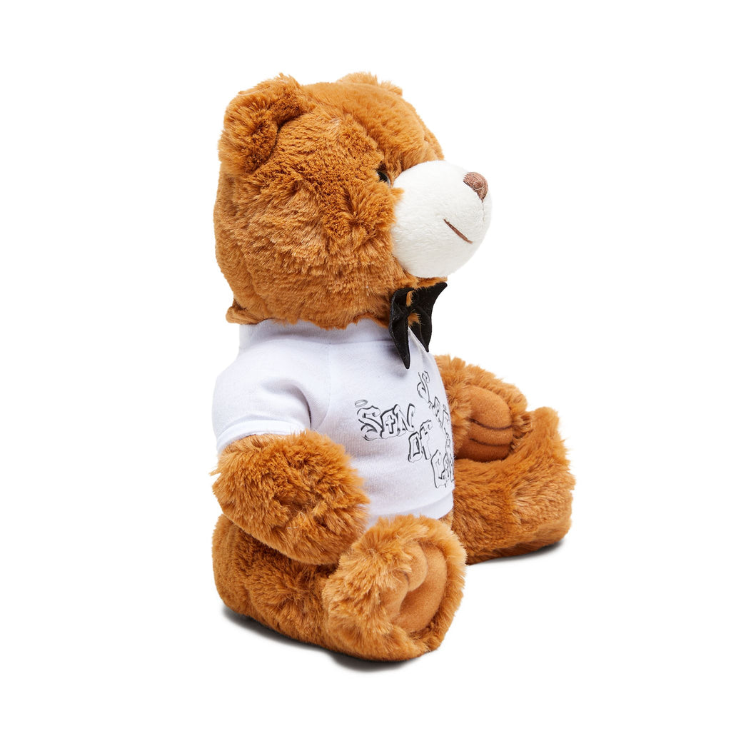 Plush Teddy Bear with Bow Tie & Graphic Tee — Cute Gift for Kids & Romantic Occasions