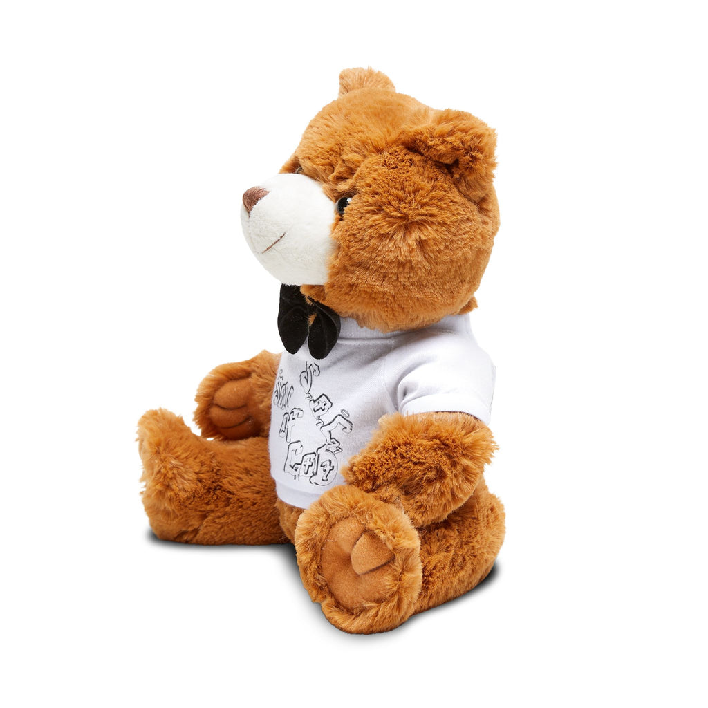 Plush Teddy Bear with Bow Tie & Graphic Tee — Cute Gift for Kids & Romantic Occasions