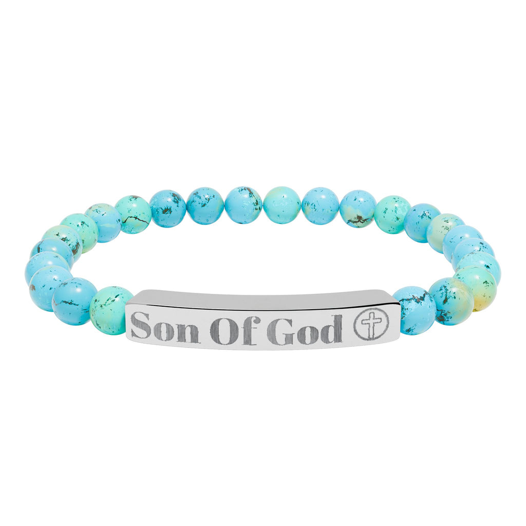 Engraved 'Son of God' Natural Stone Stretch Bracelet