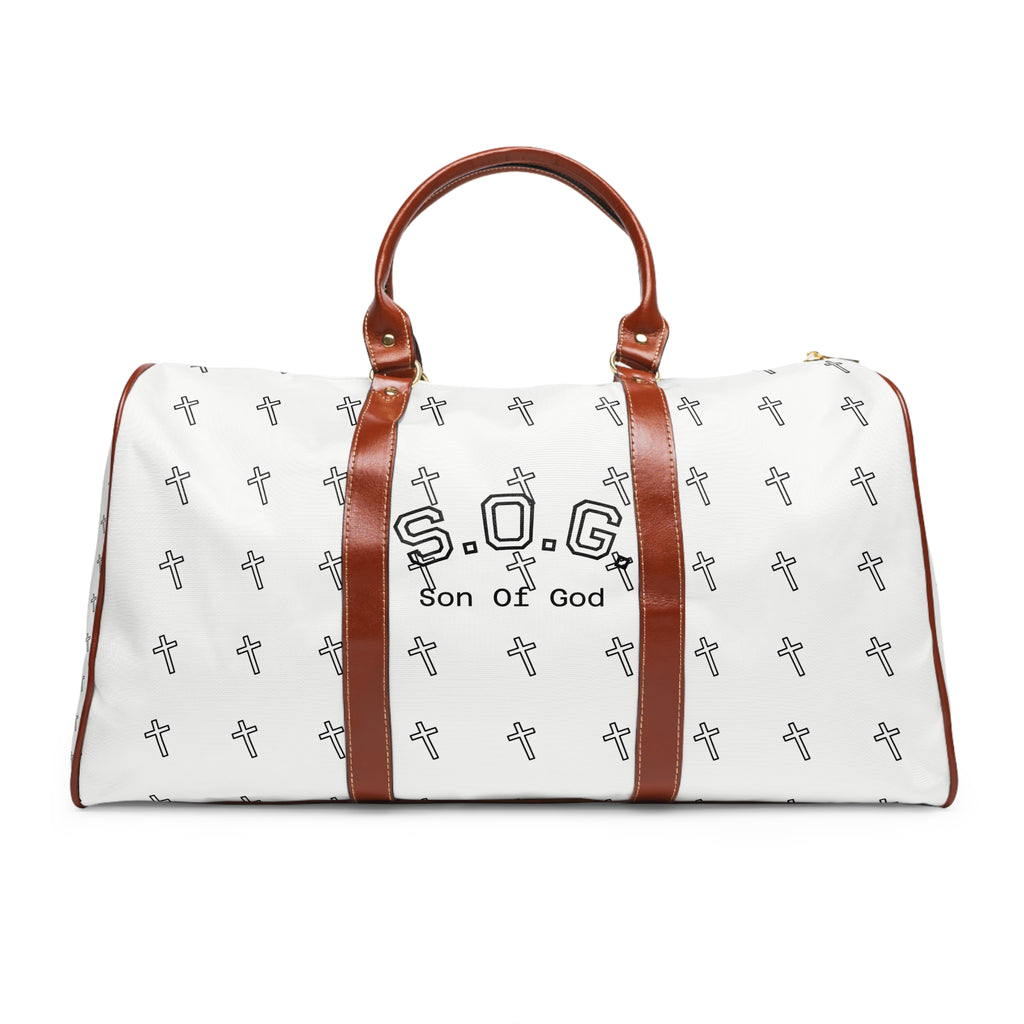 Son of God (S.O.G.) Waterproof Travel Bag — White Cross Pattern Christian Duffel