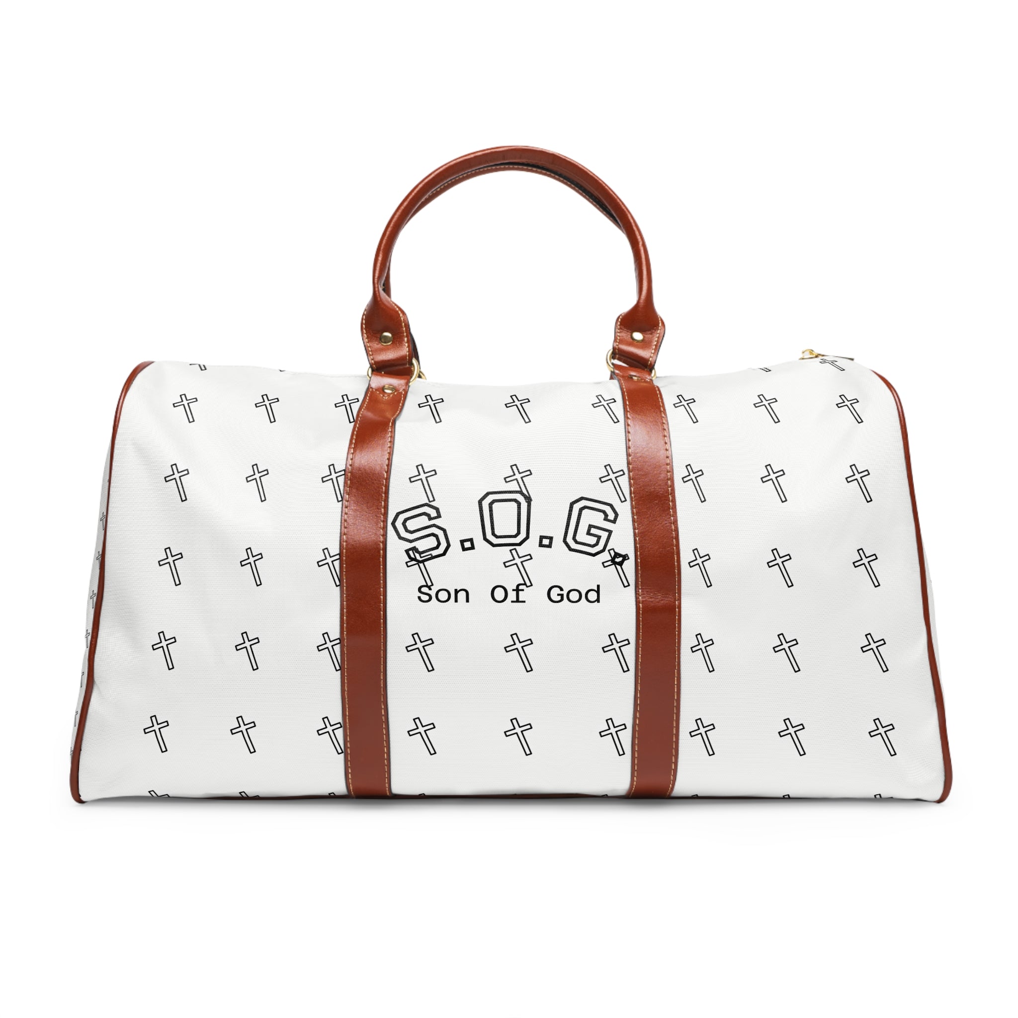 Son of God (S.O.G.) Waterproof Travel Bag — White Cross Pattern Christian Duffel