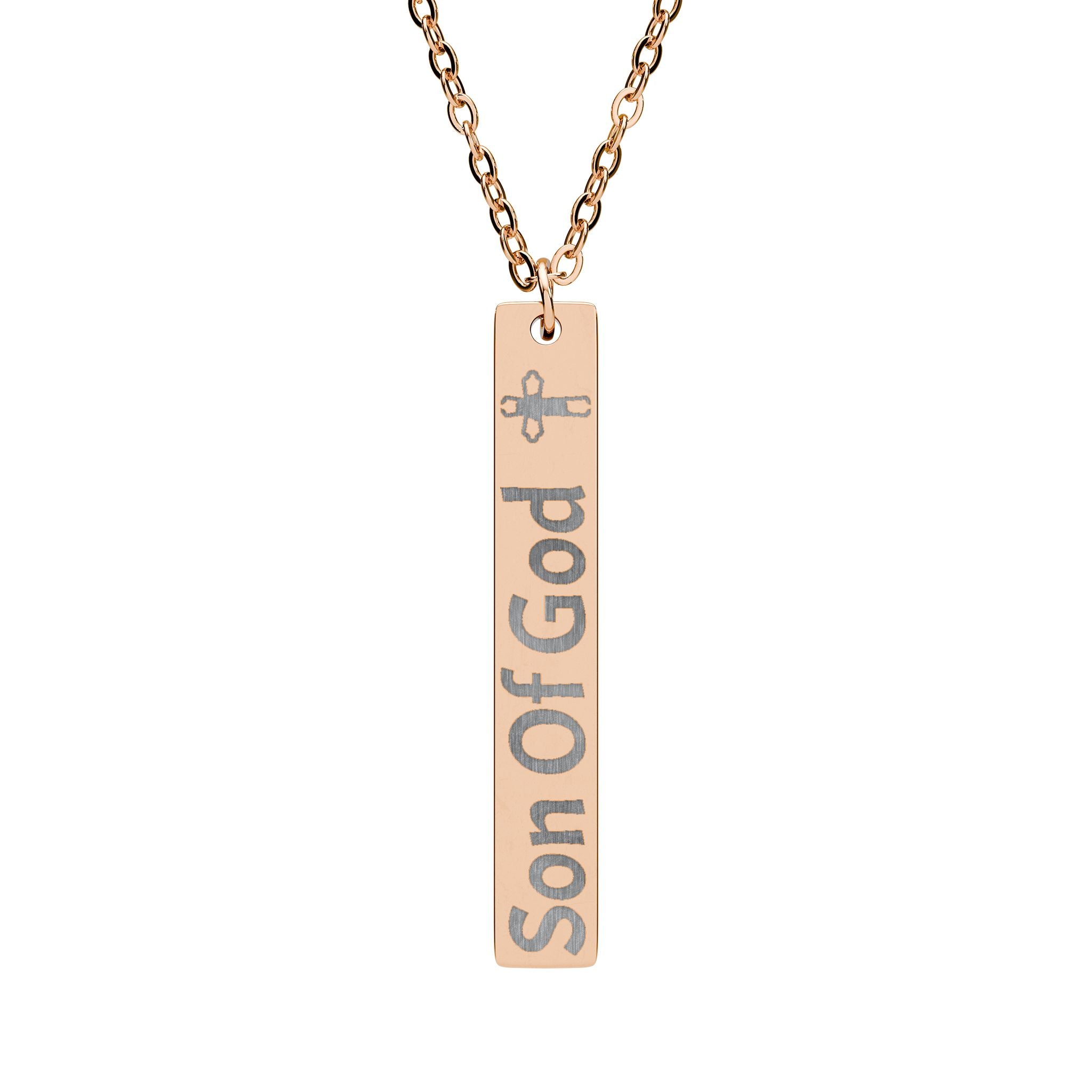 Son of God Engraved Vertical Bar Necklace — Religious Cross Pendant