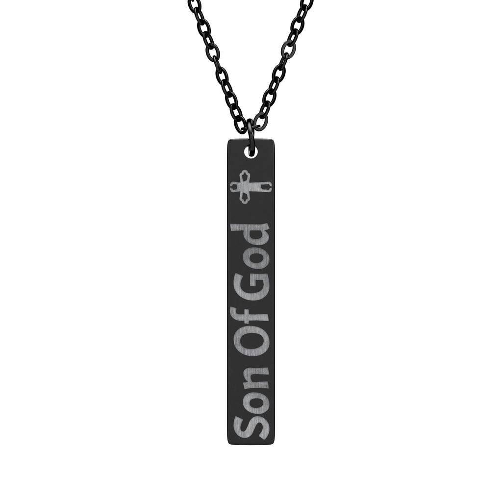 Son of God Engraved Vertical Bar Necklace — Religious Cross Pendant