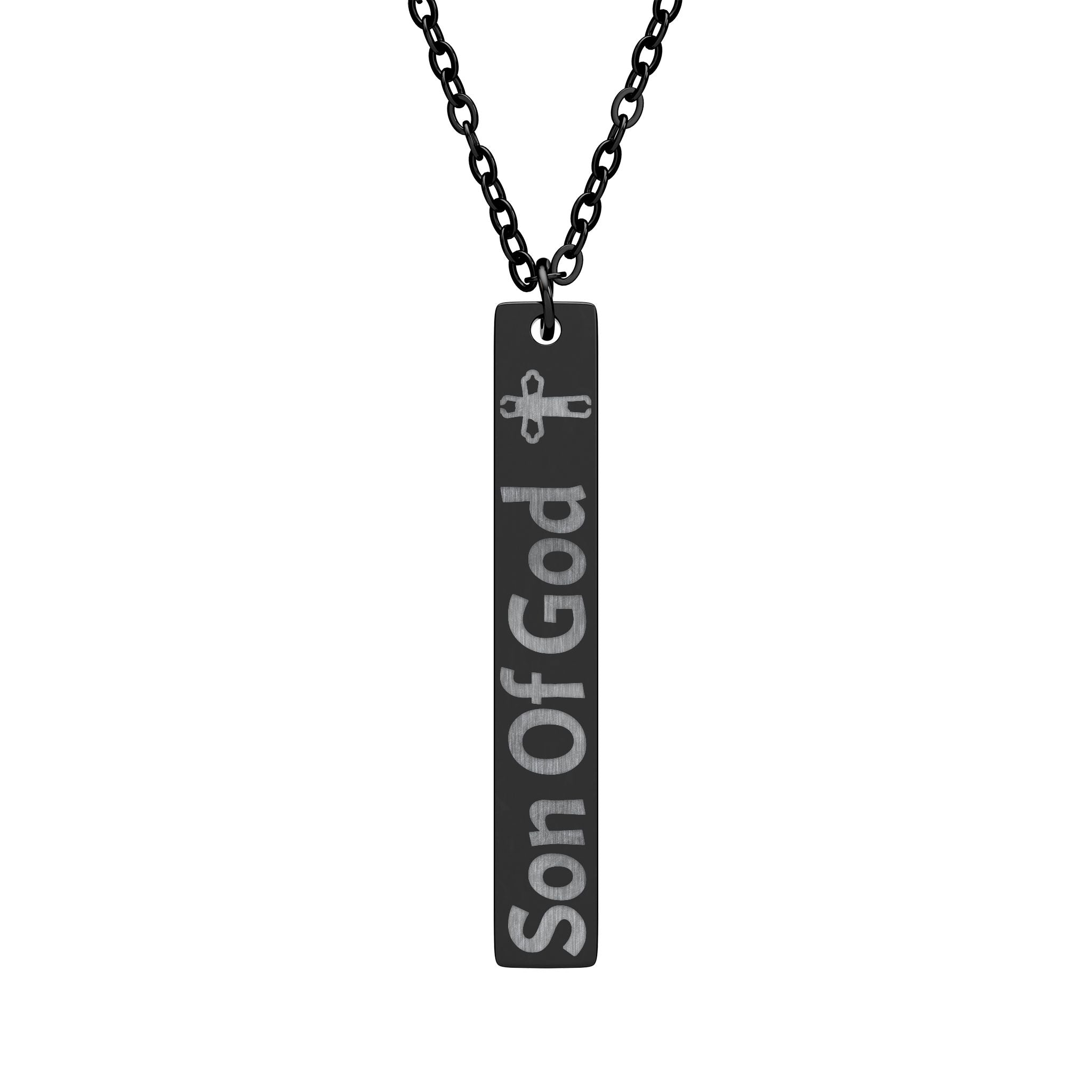 Son of God Engraved Vertical Bar Necklace — Religious Cross Pendant